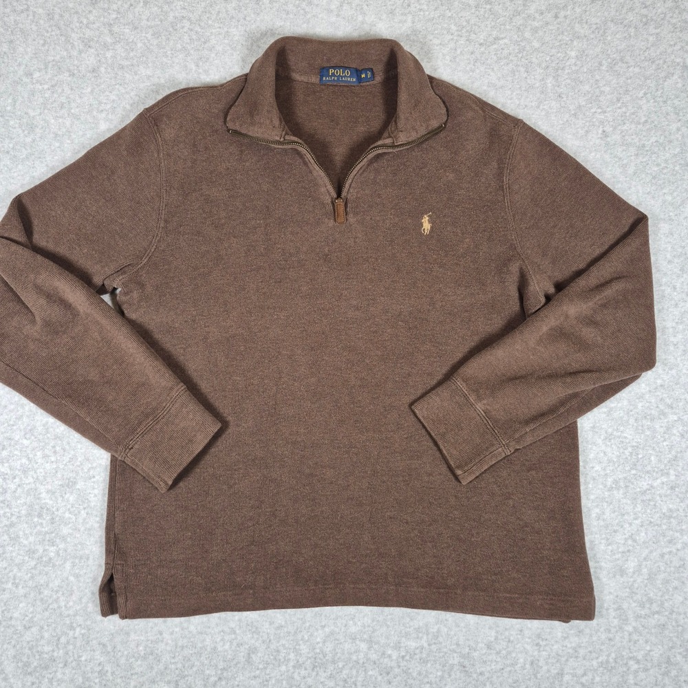 Polo Ralph Lauren Quarter Zip Sweater Mens M Brown 100% Cotton Pony Logo